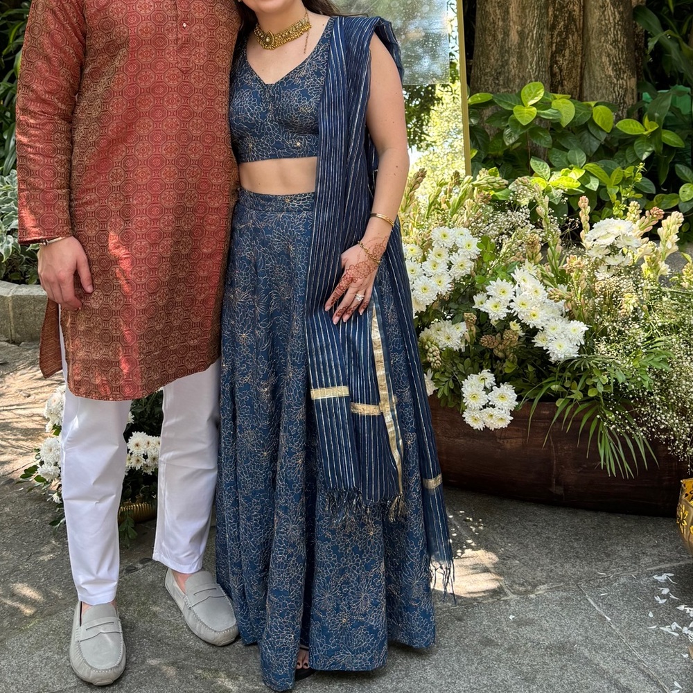 Blue Lengha with gold floral detailing